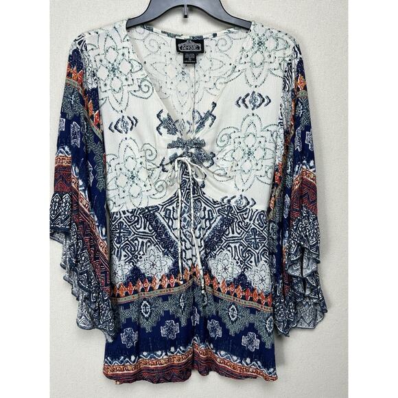 Angie Tops - Angie Women’s Sz S Bohemian Top Gipsy Flare Butterfly Sleeves V-Neck Peasant